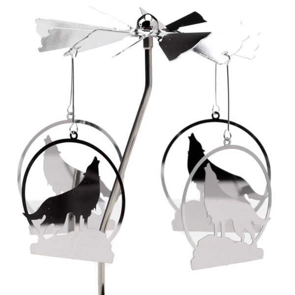 Spinning Tea Light Carousel Candle Holder - Howling Wolf - Image 4