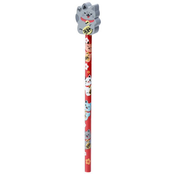 Fun Lucky Cat Maneki Neko Pencil and Eraser Set - Image 2