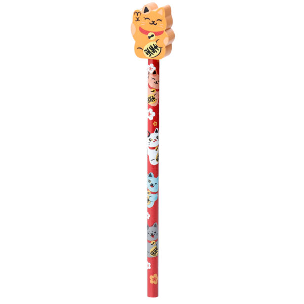 Fun Lucky Cat Maneki Neko Pencil and Eraser Set - Image 5