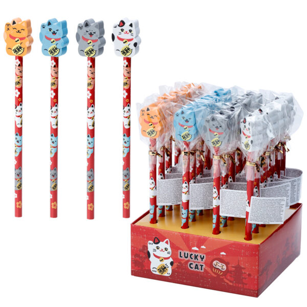 Fun Lucky Cat Maneki Neko Pencil and Eraser Set - Image 7