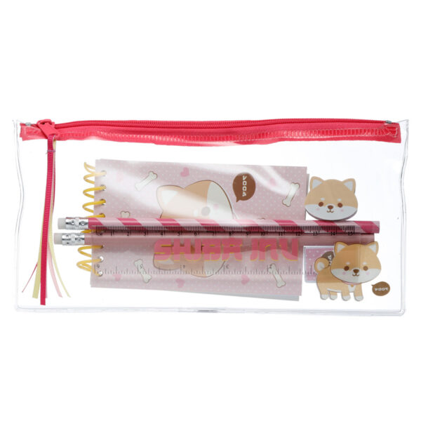7 Piece Clear Pencil Case Stationery Set - Adoramals Shiba Inu Dog - Image 2