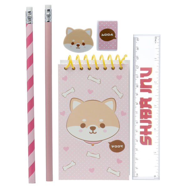 7 Piece Clear Pencil Case Stationery Set - Adoramals Shiba Inu Dog - Image 4