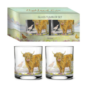 Glass Tumbler Set of 2 350ml - Jan Pashley Highland Coo