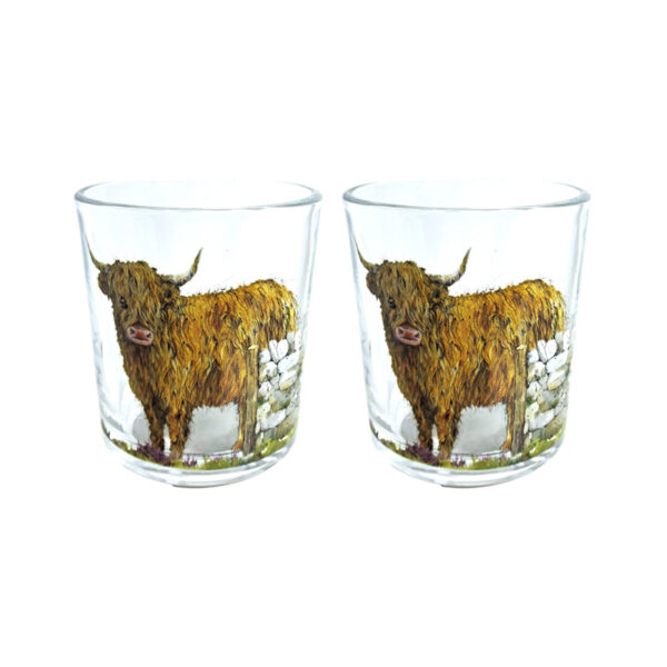 Glass Tumbler Set of 2 350ml - Jan Pashley Highland Coo - Image 2