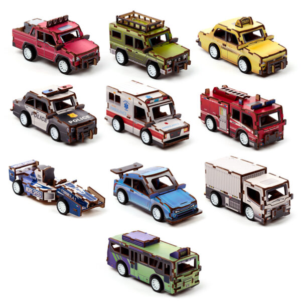 24pc 3D Kids Wooden Jigsaw Puzzle - Motor Vehicles - Image 2