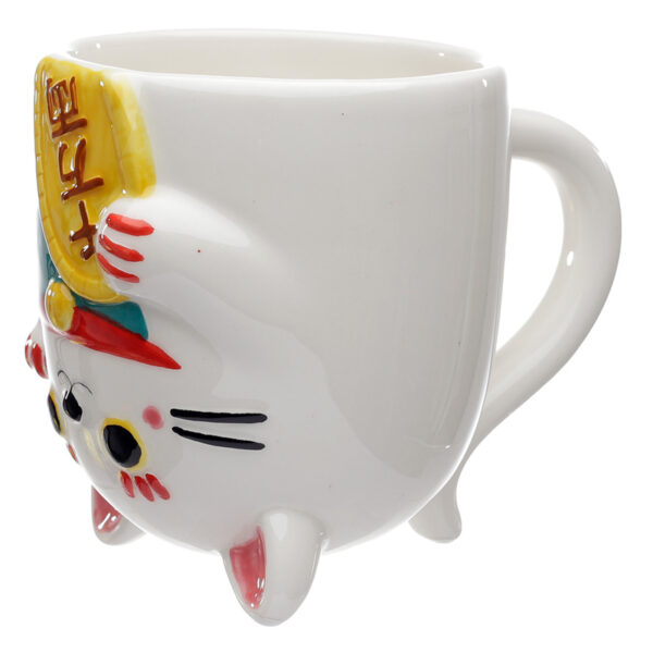 Novelty Upside Down Ceramic Mug - Maneki Neko Lucky Cat - Image 4