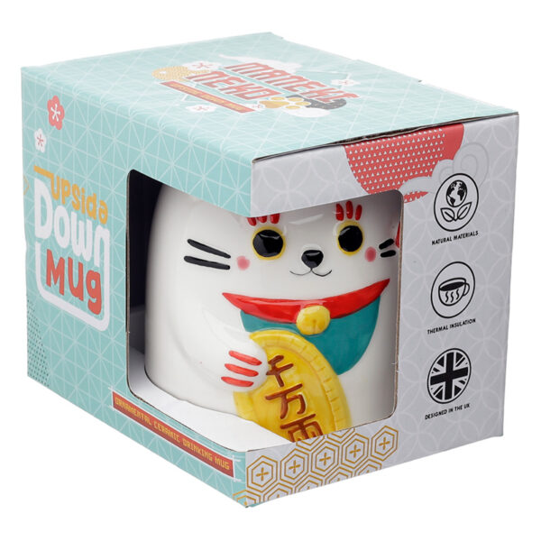 Novelty Upside Down Ceramic Mug - Maneki Neko Lucky Cat - Image 5