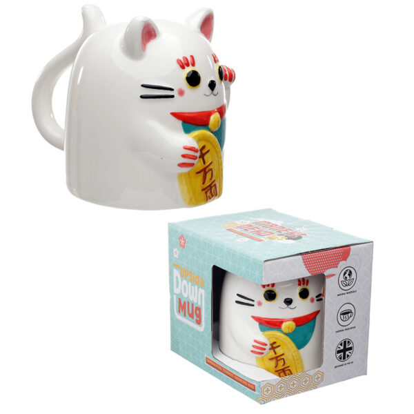 Novelty Upside Down Ceramic Mug - Maneki Neko Lucky Cat - Image 6