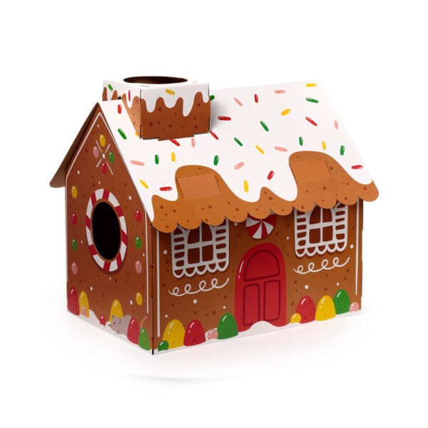 Cardboard Cat Den Playhouse - Christmas Gingerbread House - Image 3