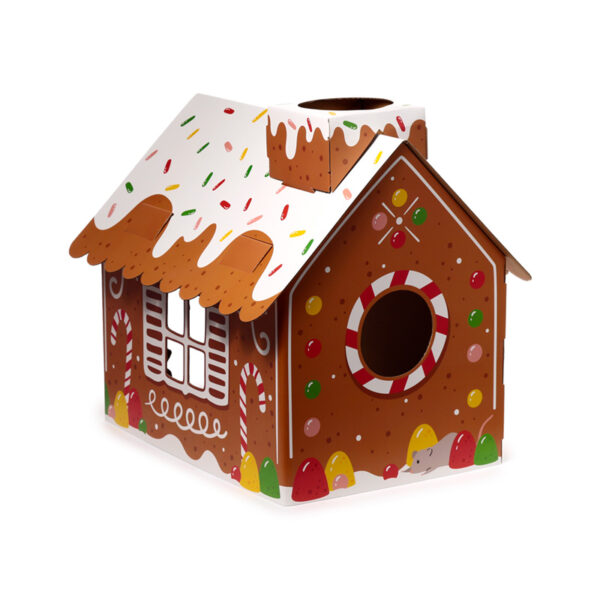Cardboard Cat Den Playhouse - Christmas Gingerbread House - Image 4