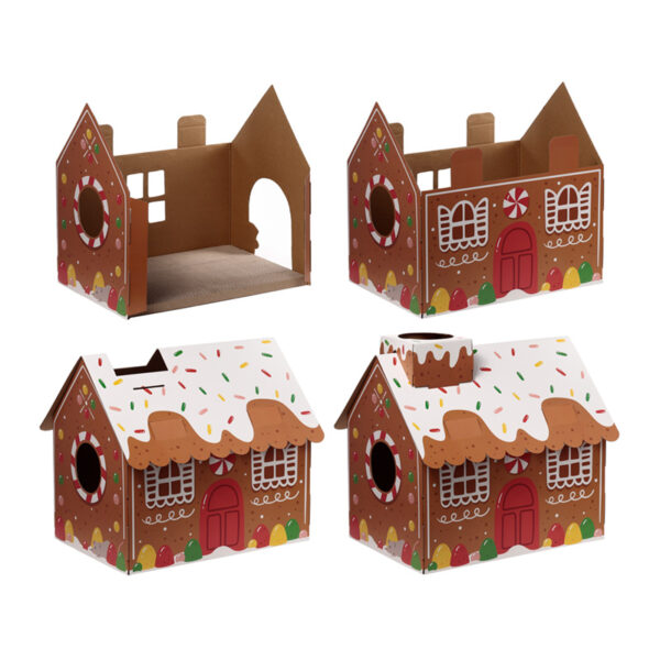 Cardboard Cat Den Playhouse - Christmas Gingerbread House - Image 8
