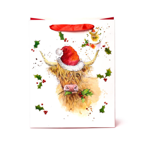 Christmas Gift Bag (Large) - Jan Pashley Highland Coo - Image 2