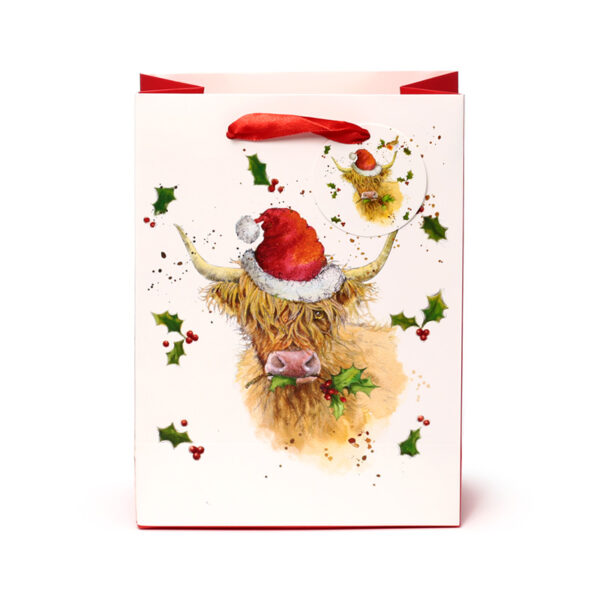 Christmas Gift Bag (Medium) - Jan Pashley Highland Coo - Image 2