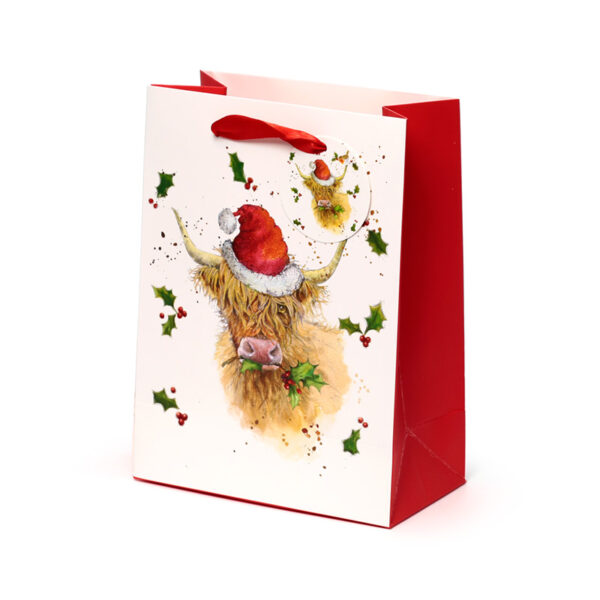 Christmas Gift Bag (Medium) - Jan Pashley Highland Coo - Image 3