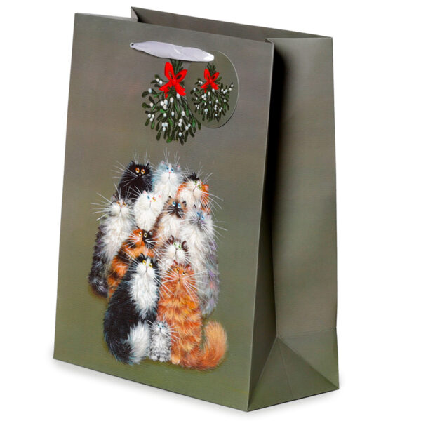 Christmas Gift Bag Large - Kim Haskins Christmas Mistletoe Cats - Image 2