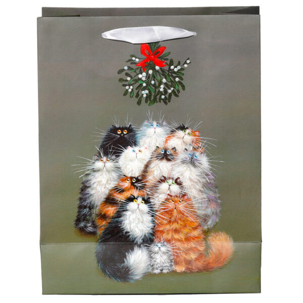 Christmas Gift Bag Large - Kim Haskins Christmas Mistletoe Cats - Image 4