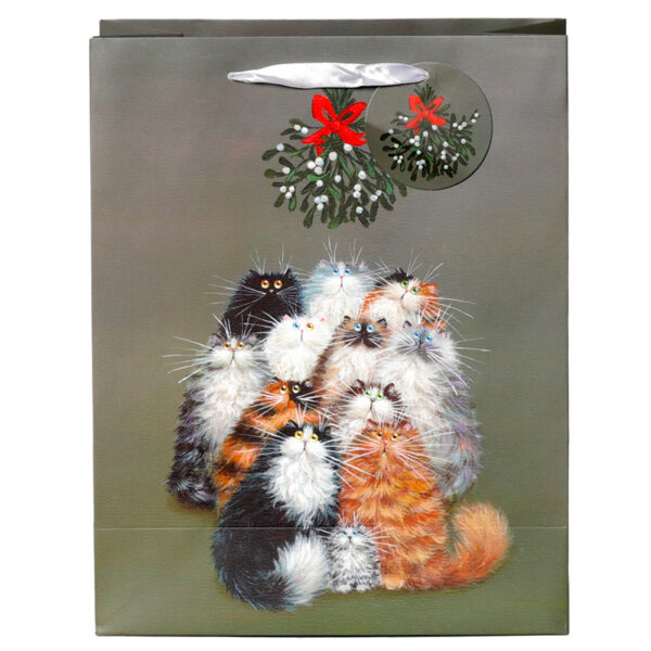 Christmas Gift Bag Large - Kim Haskins Christmas Mistletoe Cats - Image 5