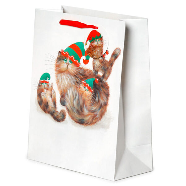 Christmas Gift Bag Large - Kim Haskins Christmas Elves Cats - Image 2