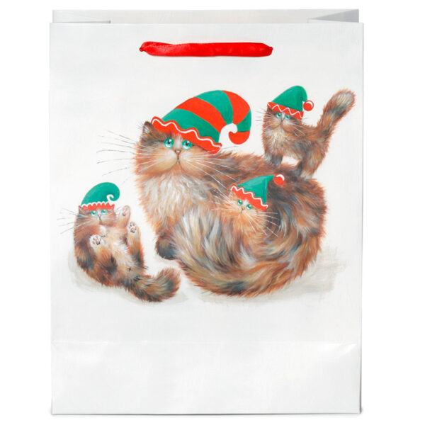 Christmas Gift Bag Large - Kim Haskins Christmas Elves Cats - Image 4