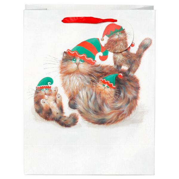 Christmas Gift Bag Large - Kim Haskins Christmas Elves Cats - Image 5