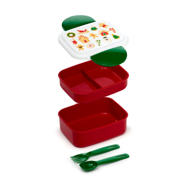 Bento Clip Lock Lunch Box with Cutlery - Christmas Baker Street Gingerbread - Image 2