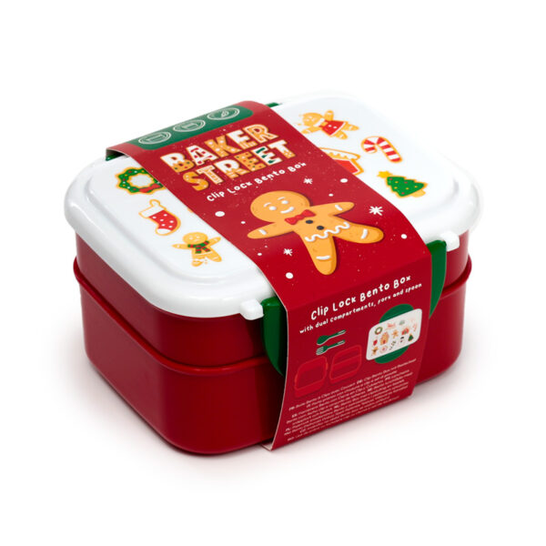 Bento Clip Lock Lunch Box with Cutlery - Christmas Baker Street Gingerbread - Image 3