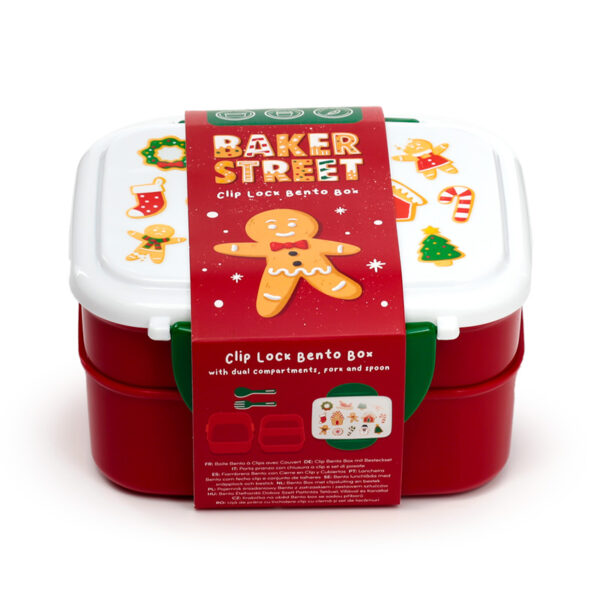Bento Clip Lock Lunch Box with Cutlery - Christmas Baker Street Gingerbread - Image 10