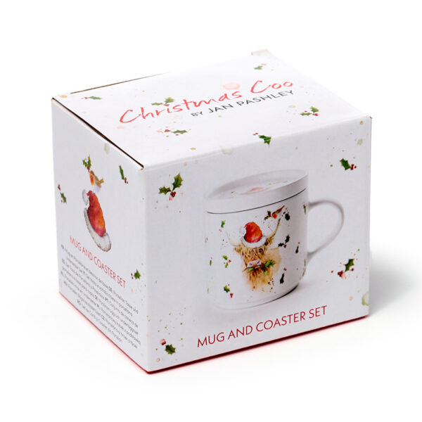 Porcelain Mug & Coaster Lid Set - Christmas Jan Pashley Highland Coo - Image 2