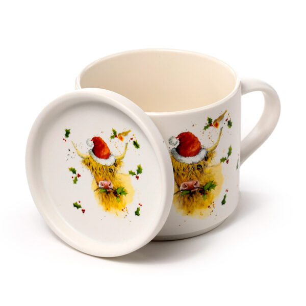Porcelain Mug & Coaster Lid Set - Christmas Jan Pashley Highland Coo - Image 3