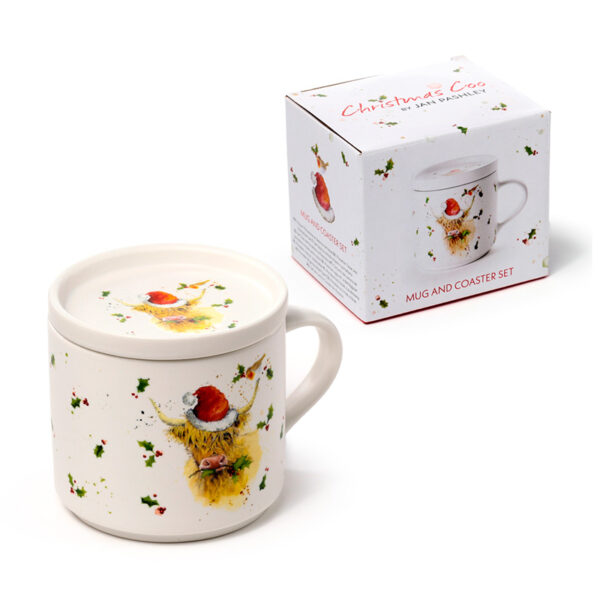 Porcelain Mug & Coaster Lid Set - Christmas Jan Pashley Highland Coo - Image 11