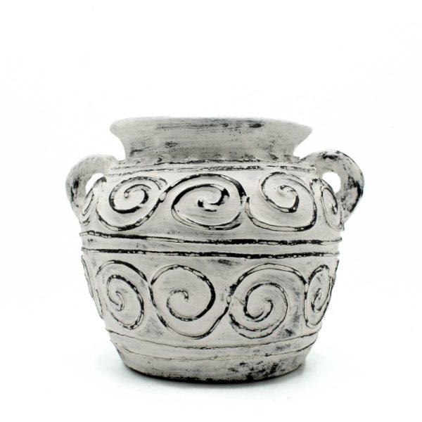 Greek Clay Plant Pot With Handles - Cream 15cm