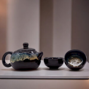 Herbal Black Glaze Teapot Set - Pot and Two Cups