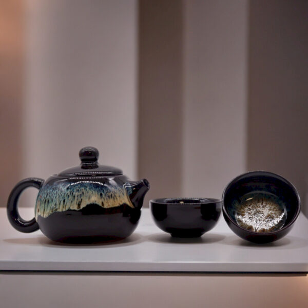 Herbal Black Glaze Teapot Set - Pot and Two Cups