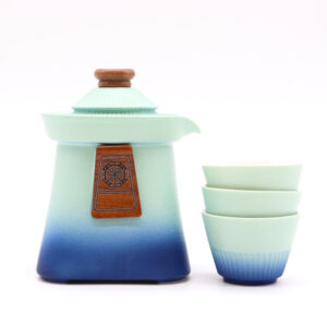 Temple Teapot Set and Three Cups - Blue Heaven
