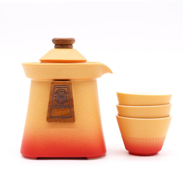 Temple Teapot Set and Three Cups - Orange Earth