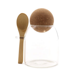 Cottage Cork-Ball Glass Jar - Clear and Spoon - 10cm