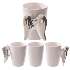 Shaped Handle Ceramic Mug - Silver Angel Wings