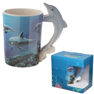 Shaped Handle Ceramic Mug - Dolphin Underwater Decal