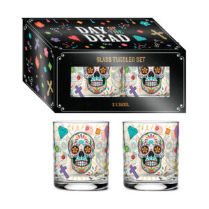 Glass Tumbler Set of 2 350ml - Day of the Dead
