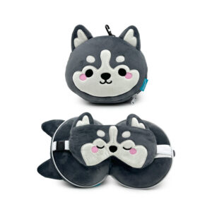 Relaxeazzz Travel Pillow & Eye Mask - Luna the Husky