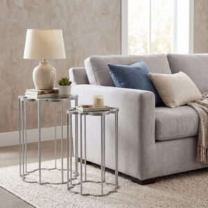 Quarter Foil Mirrored Set Of Two Side Tables