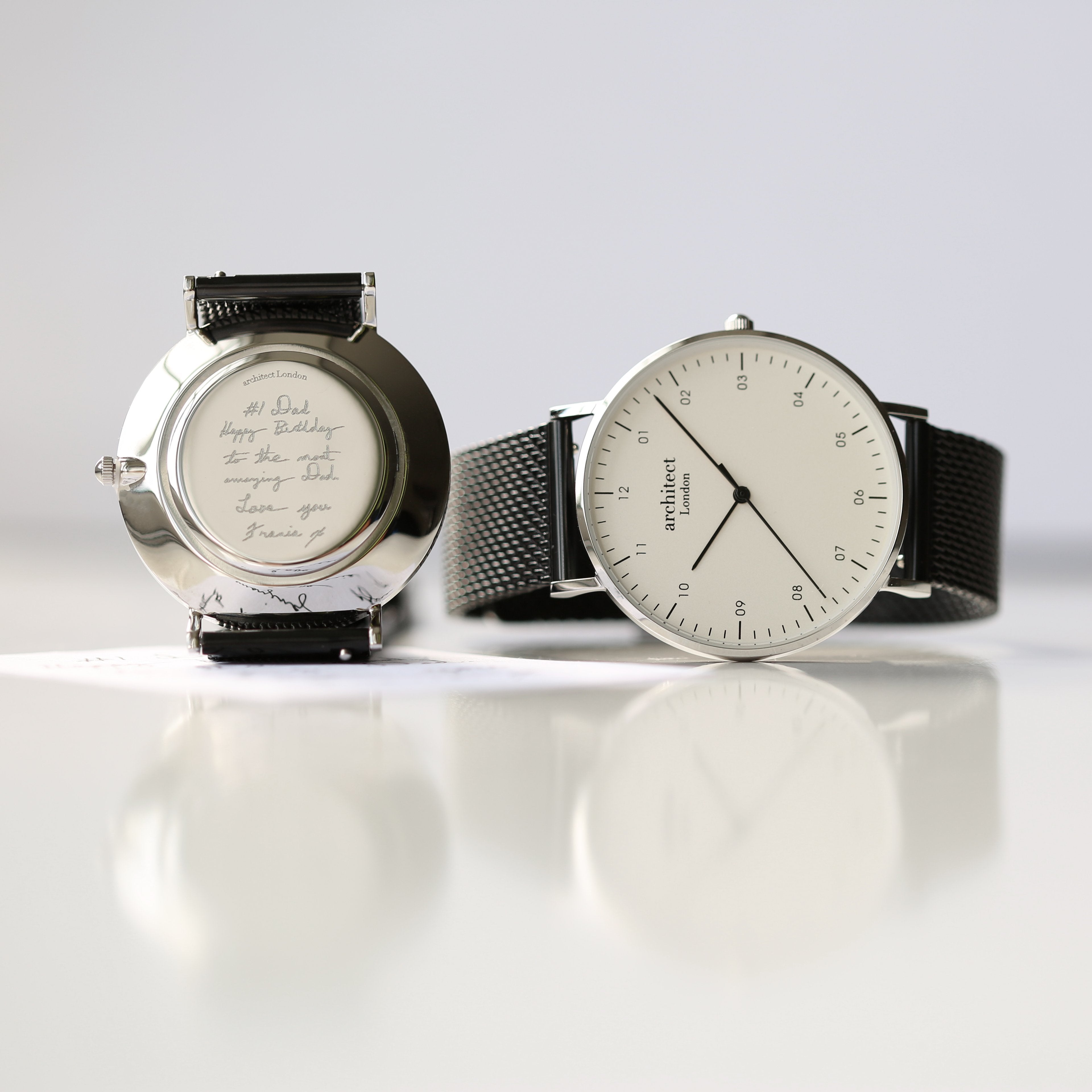 Handwriting Engraving - Men's Architect Zephyr + Pitch Black Mesh Strap