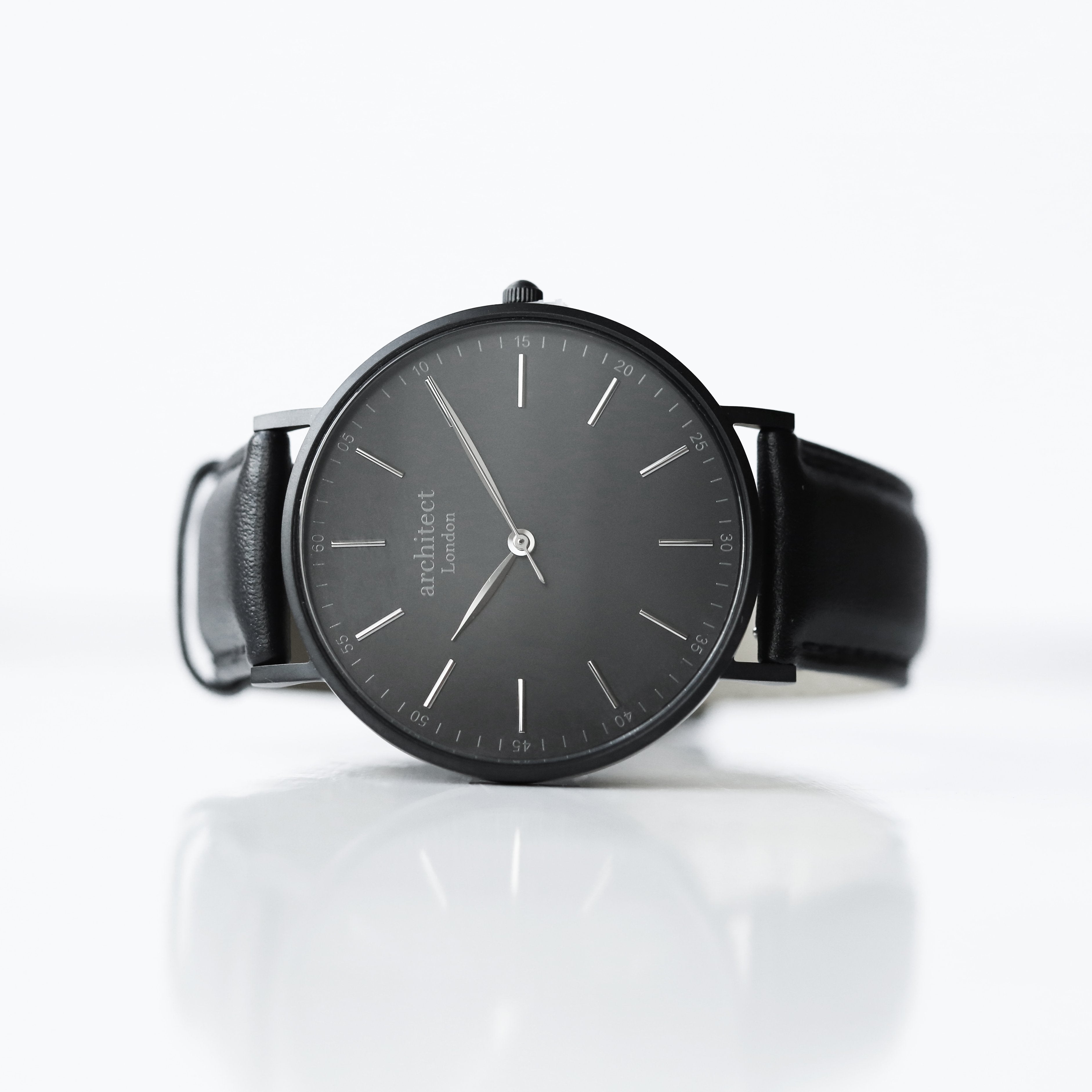 Modern Font Engraving - Men's Minimalist Watch + Jet Black Strap