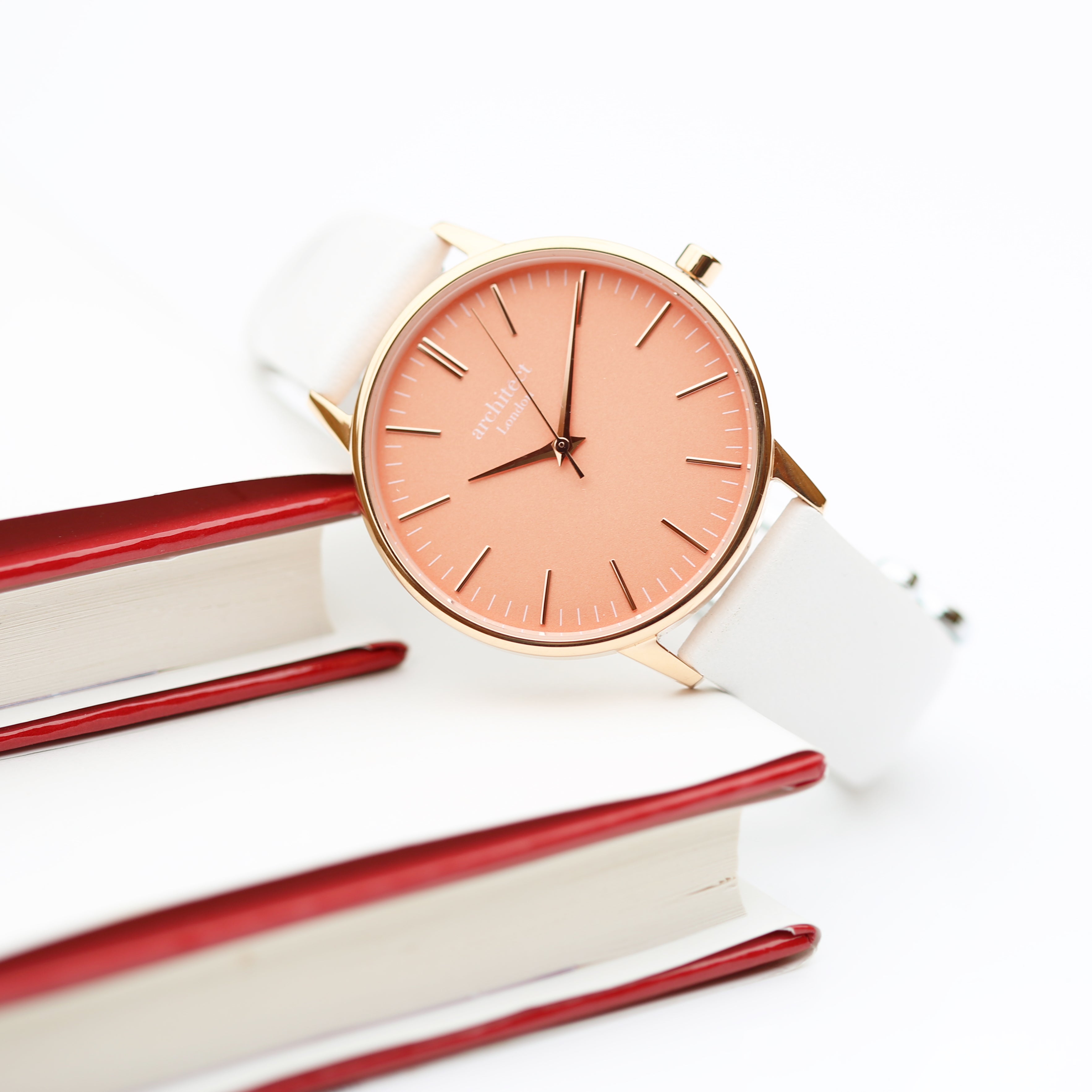 Ladies Architēct Coral - Modern Font Engraving + White Strap